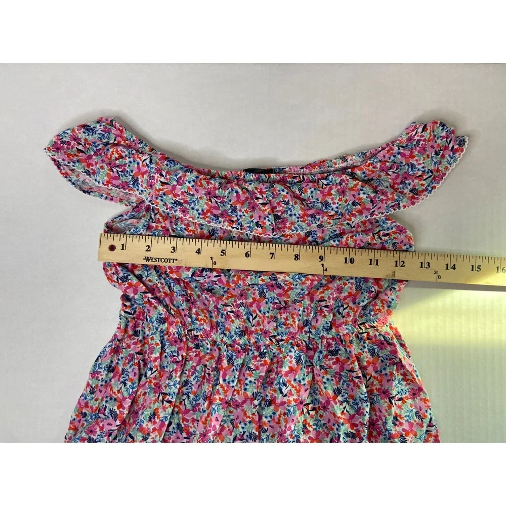 Picapino Girls Floral Off‎ The Shoulder Rayon Dress Pink Blue Size 10
